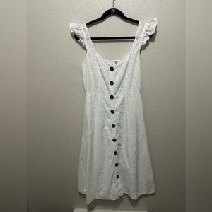 Cottagecore White Eyelet Embroidered Midi Sundress | Ruffle Straps | Size 8